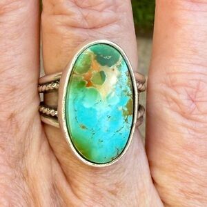 New Artisan Made Polychrome Royston Turquoise Sterling Silver Ring Size 6